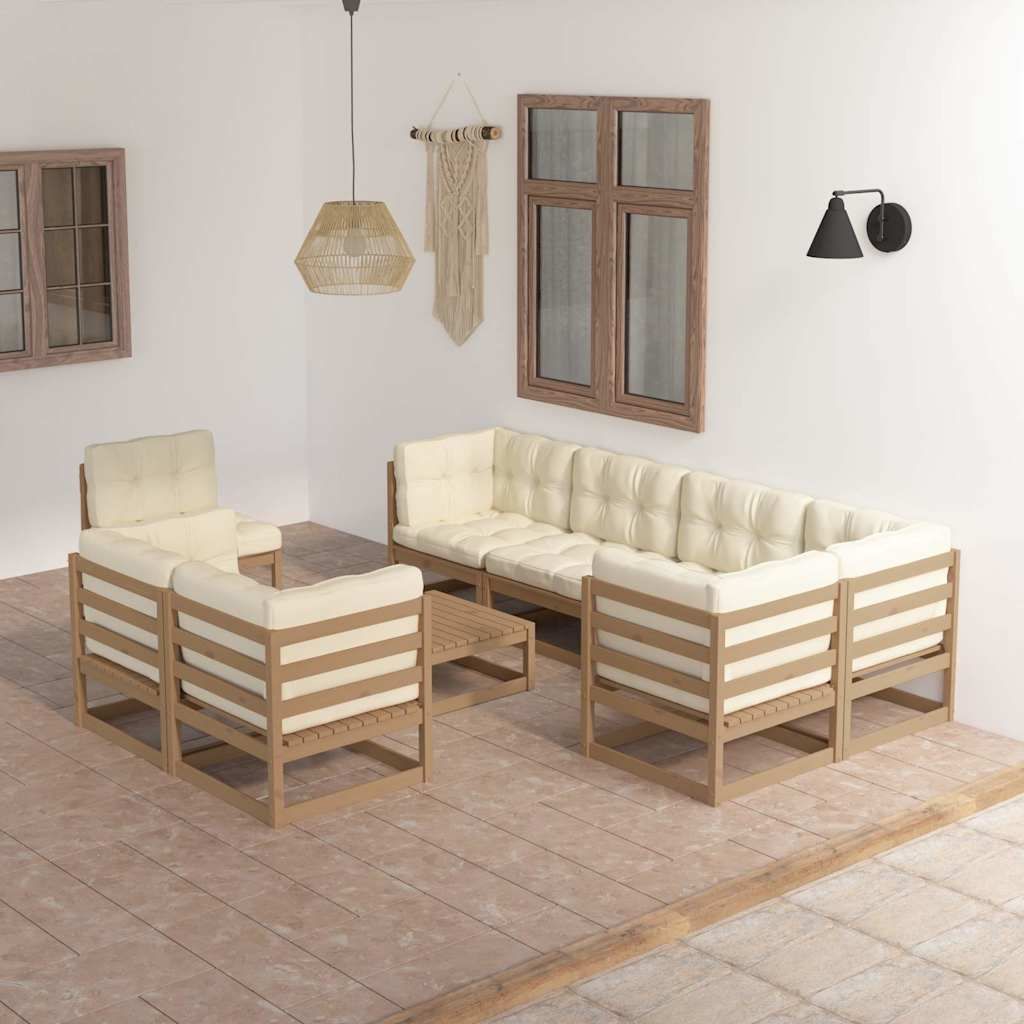 Set Salotto Giardino 9 pz con Cuscini in Legno Massello di Pino vidaXL