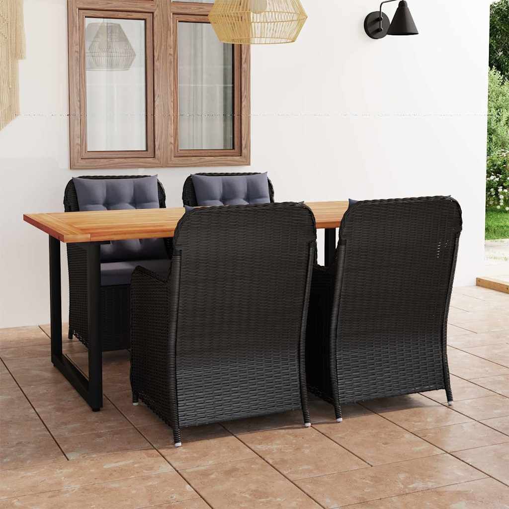 Set da Pranzo per Giardino 5 pz con Cuscini in Polyrattan Nero vidaXL