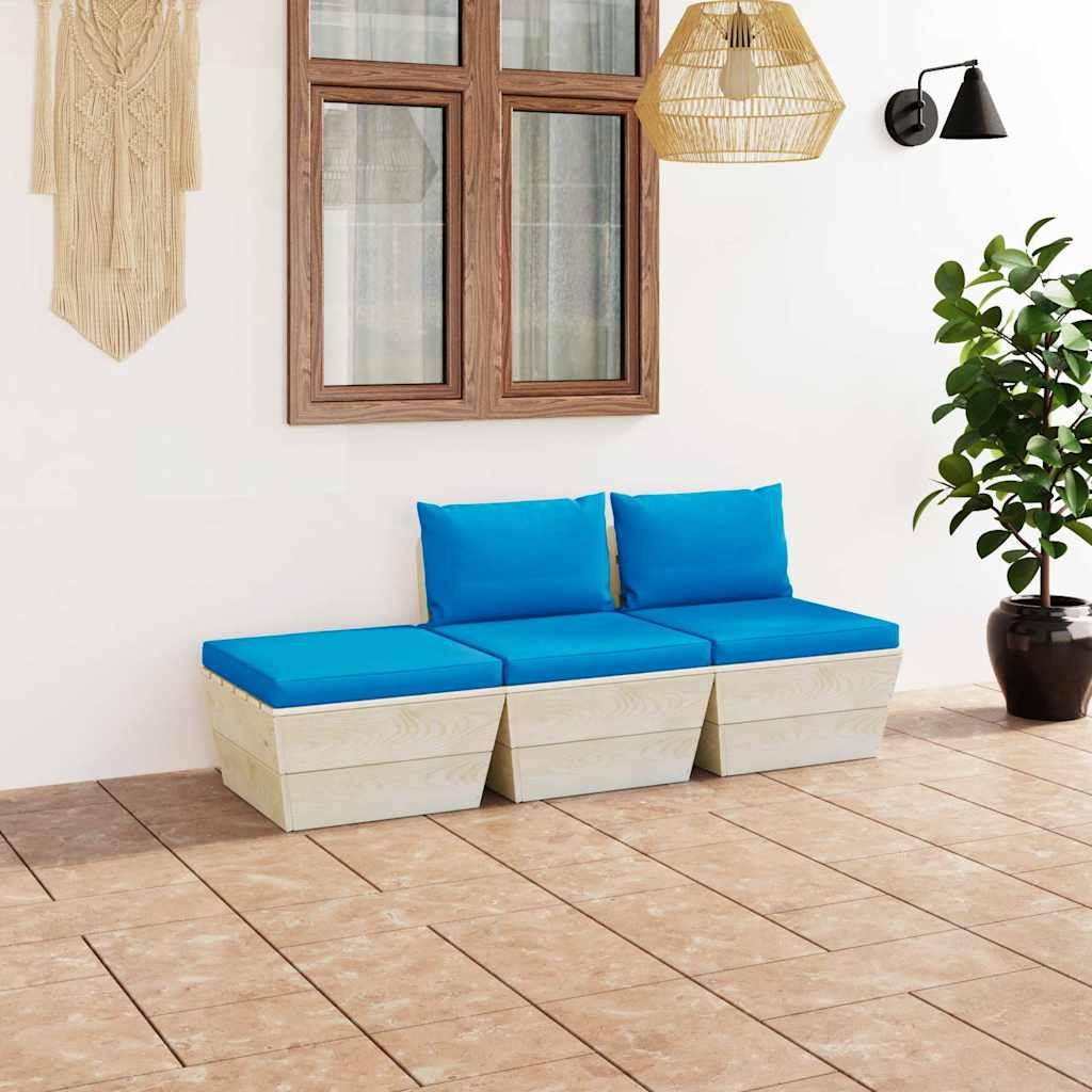 Set Divani da Giardino su Pallet 3 pz con Cuscini Legno Abete vidaXL