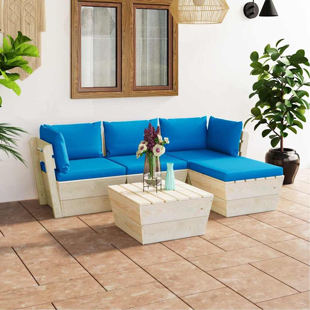 Set Divani da Giardino su Pallet 5 pz con Cuscini Legno Abete vidaXL