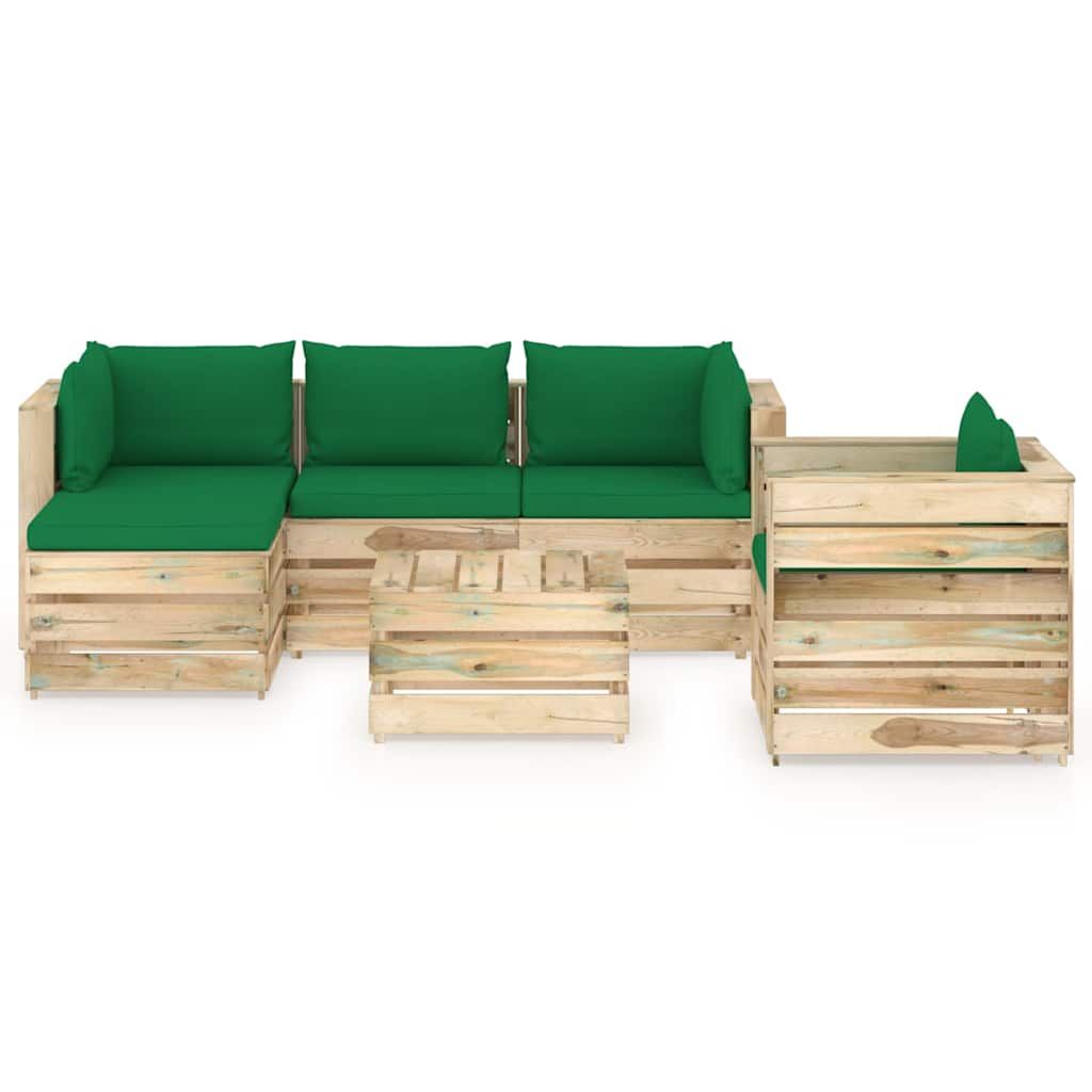 Set Salotto da Giardino con Cuscini 6 pz Legno Impregnato Verde vidaXL
