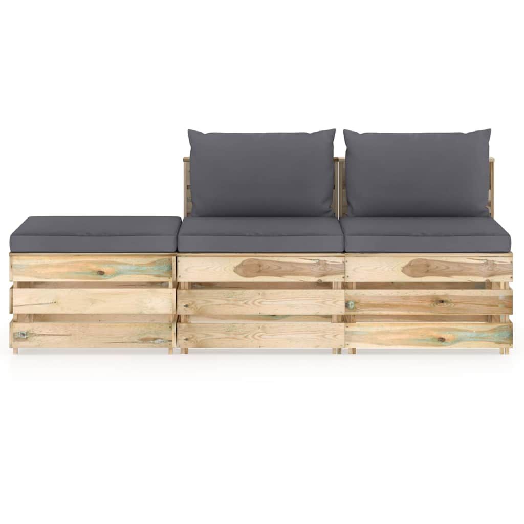 Set Salotto da Giardino 3 pz con Cuscini Legno Impregnato Verde vidaXL