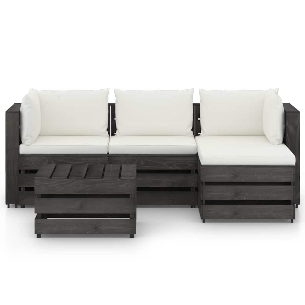 Set Salotto da Giardino 5pz con Cuscini Legno Impregnato Grigio vidaXL