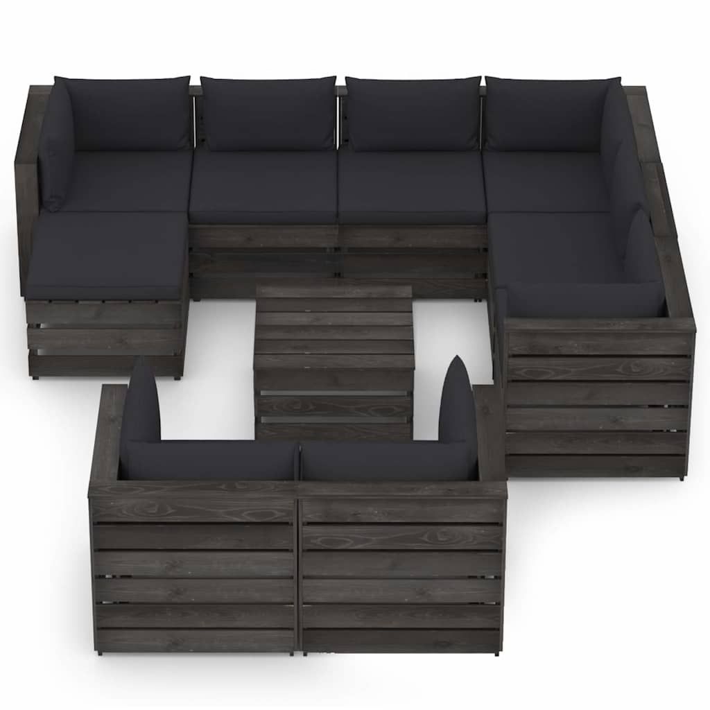 Set Salotto Giardino con Cuscini 10 pz Legno Impregnato Grigio vidaXL