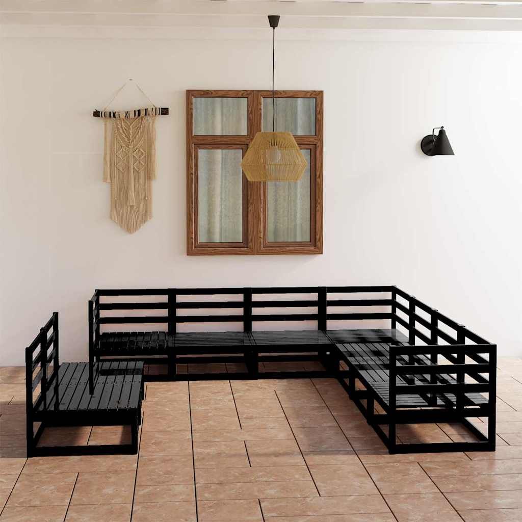 Set Divani da Giardino 9 pz Nero in Legno Massello di Pino vidaXL