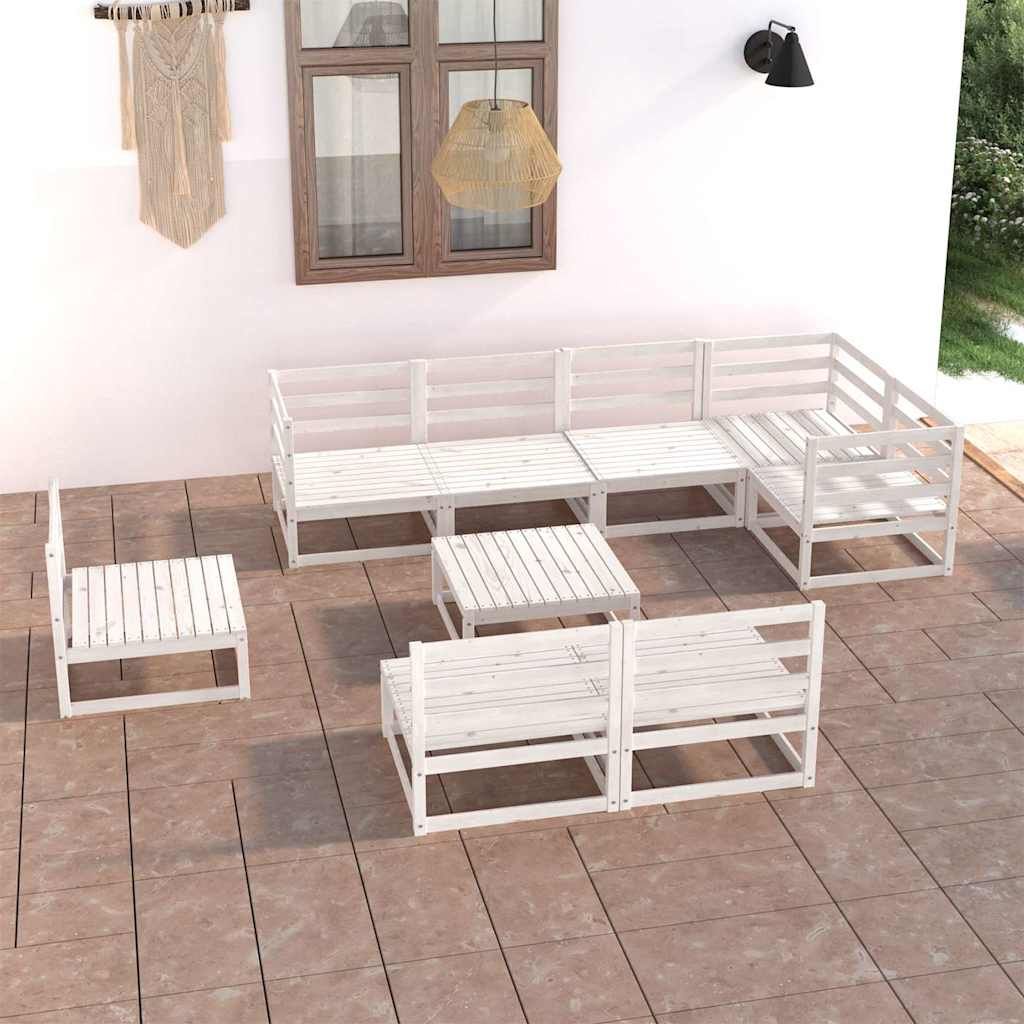 Set Divani da Giardino 9 pz Bianco in Legno Massello di Pino vidaXL