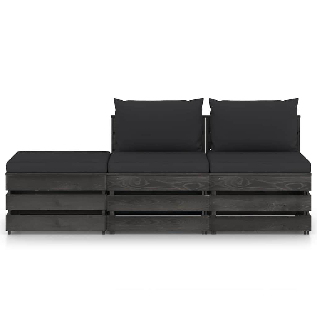 Set Salotto da Giardino 3pz con Cuscini Legno Impregnato Grigio vidaXL