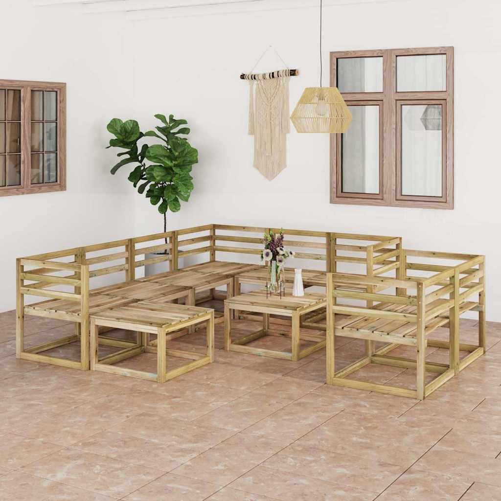 Set Divani da Giardino 10 pz in Legno di Pino Impregnato Verde vidaXL