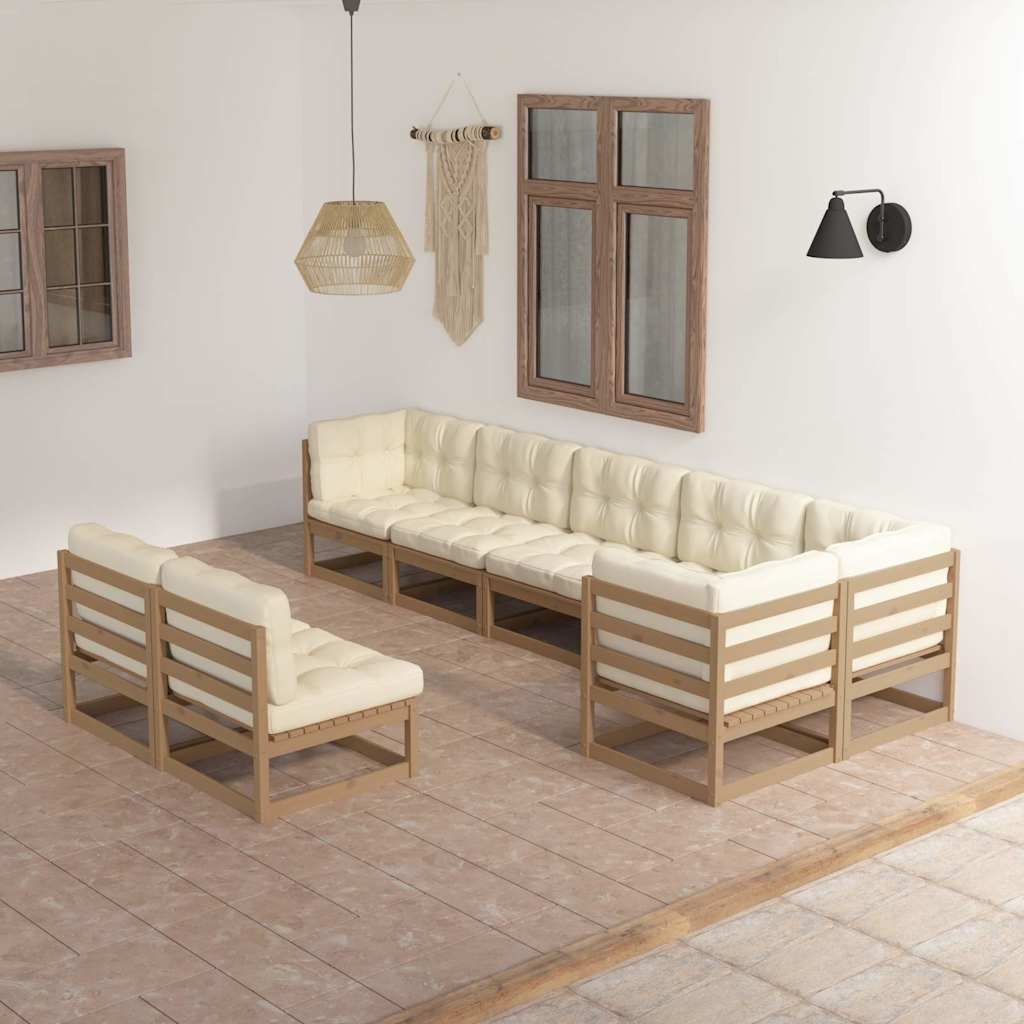 Set Salotto Giardino 8 pz con Cuscini in Legno Massello di Pino vidaXL