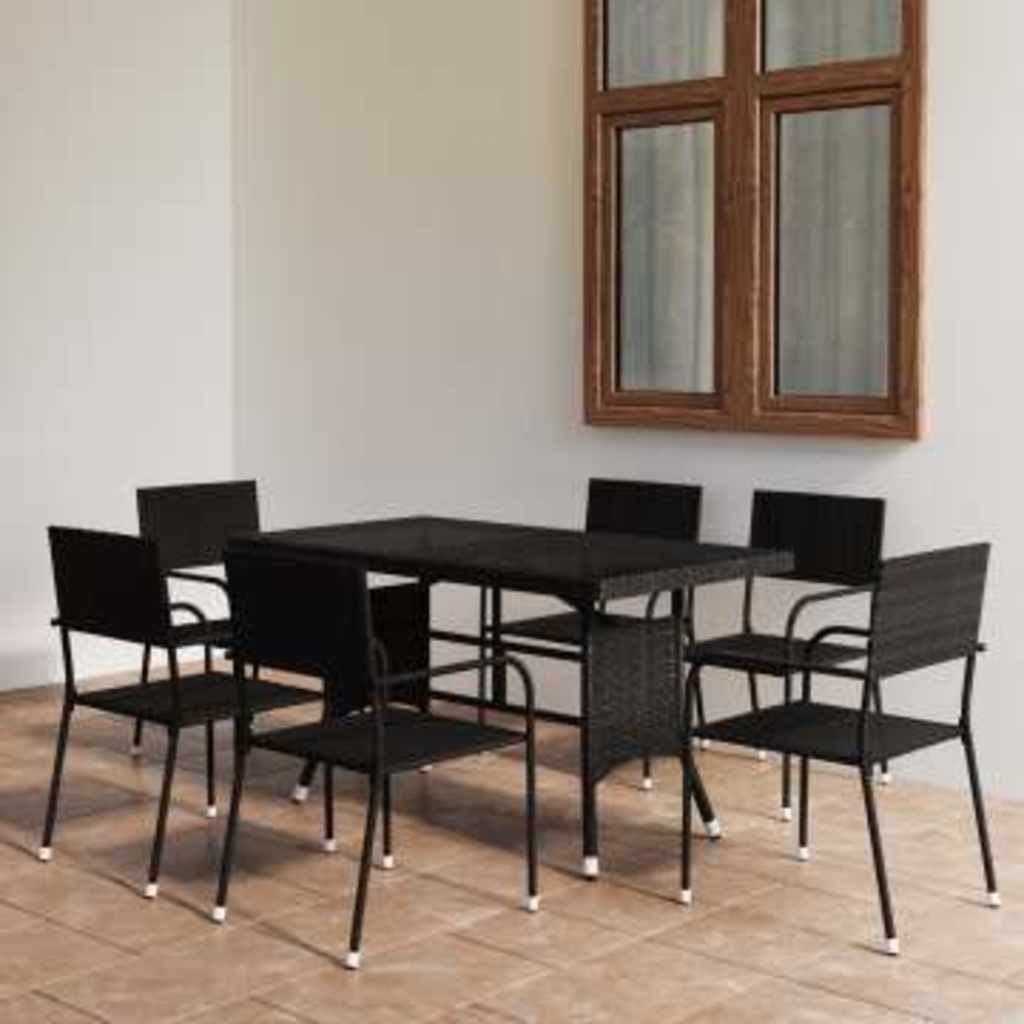 Set da Pranzo da Giardino 7 pz in Polyrattan Nero vidaXL