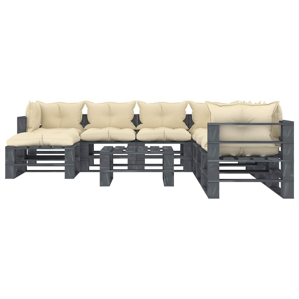 Set Divani da Giardino su Pallet 9 pz Cuscini Crema in Legno vidaXL