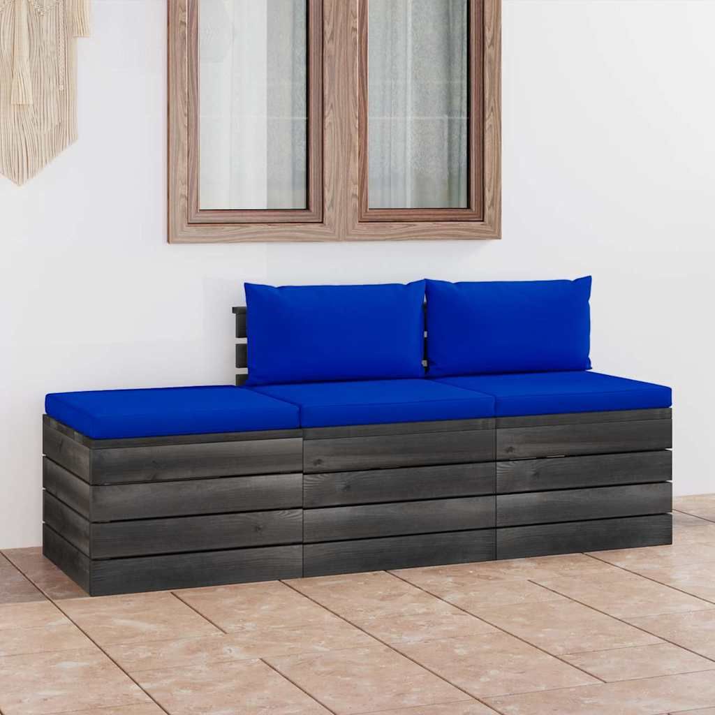 Set Divani da Giardino su Pallet 3 pz con Cuscini Massello Pino vidaXL