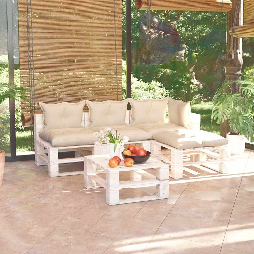 Set Salotto Giardino su Pallet Cuscini 5 pz in Legno di Pino vidaXL