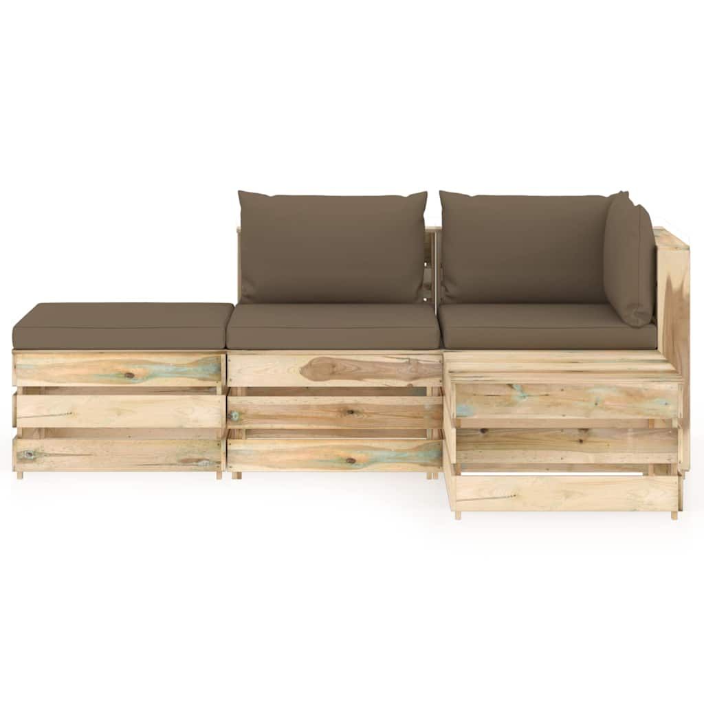 Set Divani da Giardino con Cuscini 4 pz Legno Impregnato Verde vidaXL