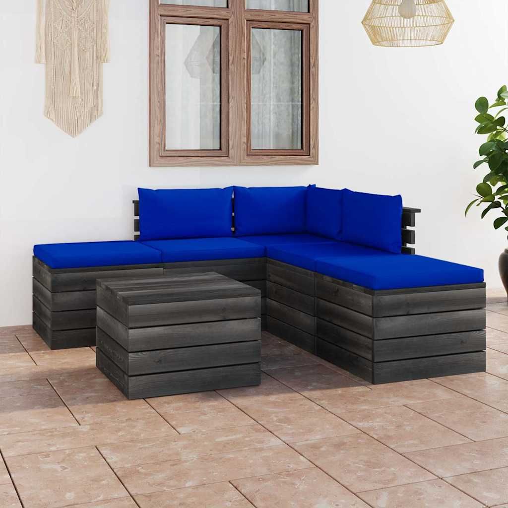 Set Divani da Giardino su Pallet 6 pz con Cuscini Massello Pino vidaXL
