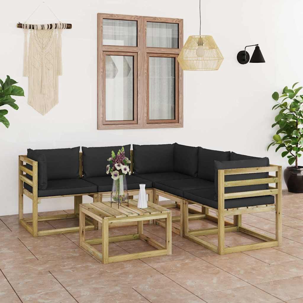 Set Divani da Giardino 6 pz con Cuscini Neri vidaXL