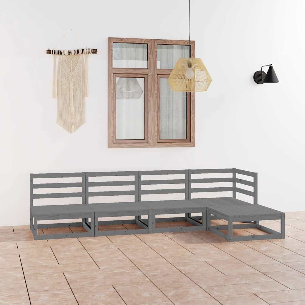 Set Divani da Giardino 5 pz Grigio in Legno Massello di Pino vidaXL