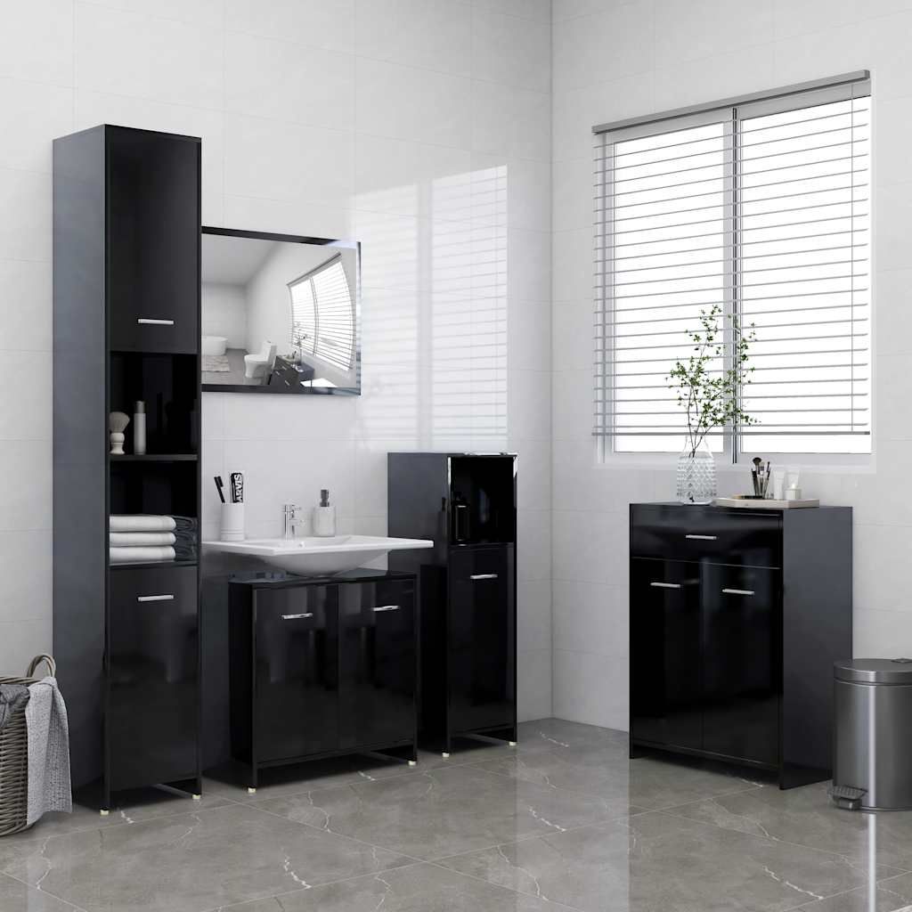 Set Mobili da Bagno 4 pz Nero Lucido vidaXL