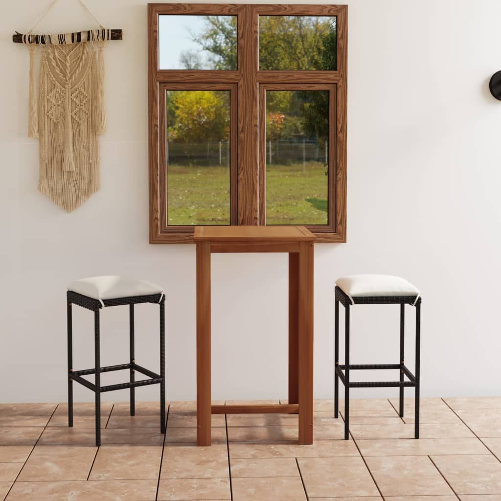 Set Bar da Giardino 3 pz con Cuscini Nero vidaXL
