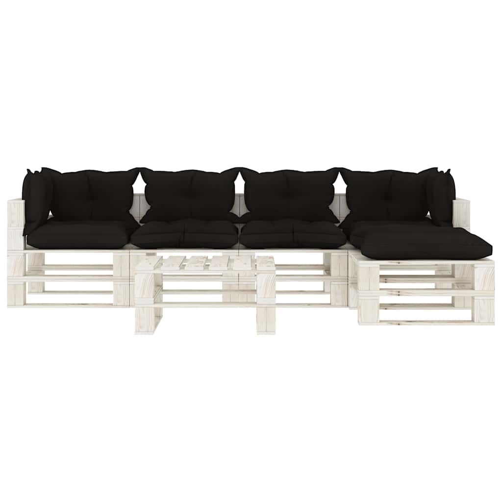 Set Salotto da Giardino su Pallet 6pz con Cuscini Neri in Legno vidaXL