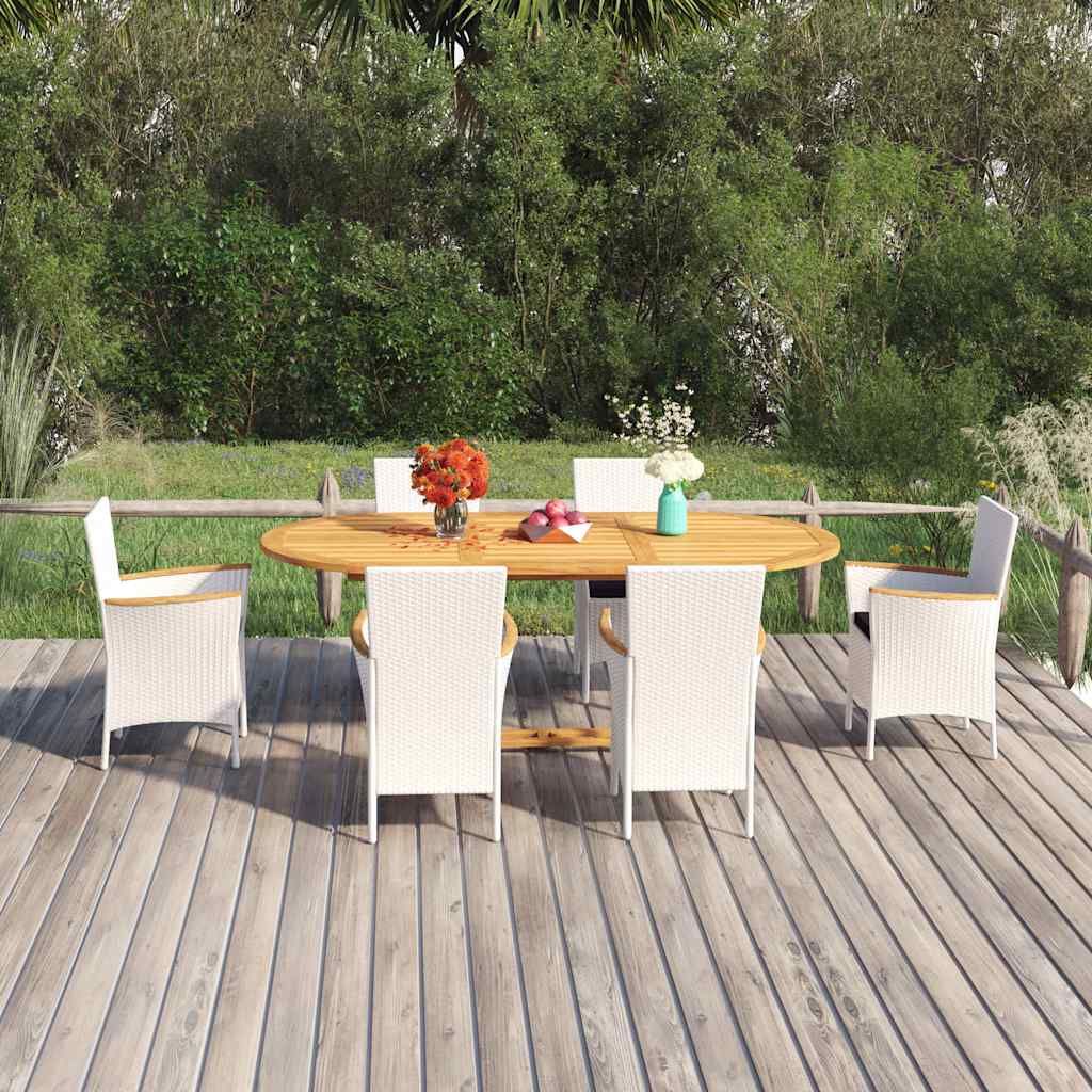 Set Mobili da Pranzo per Giardino 7 pz in Polyrattan Bianco vidaXL
