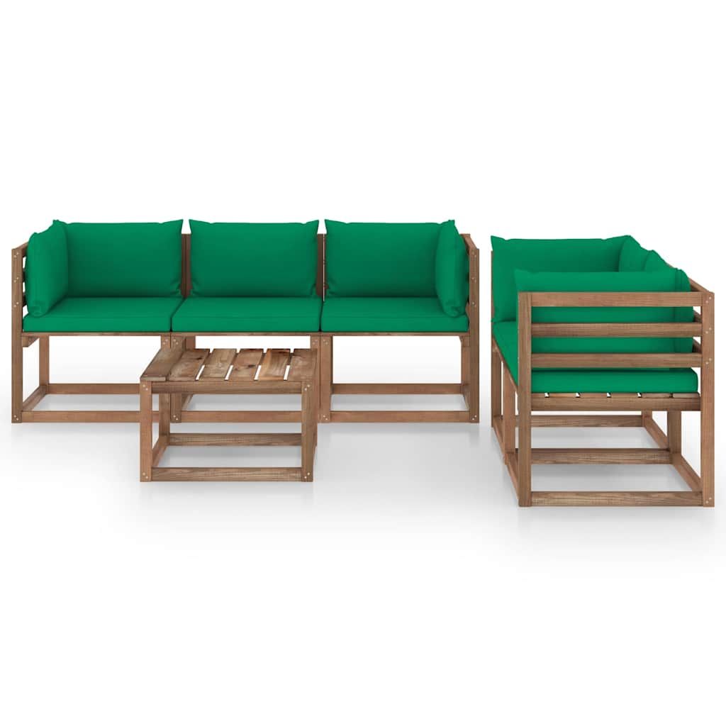 Set Salotto da Giardino 6 pz con Cuscini Verdi vidaXL