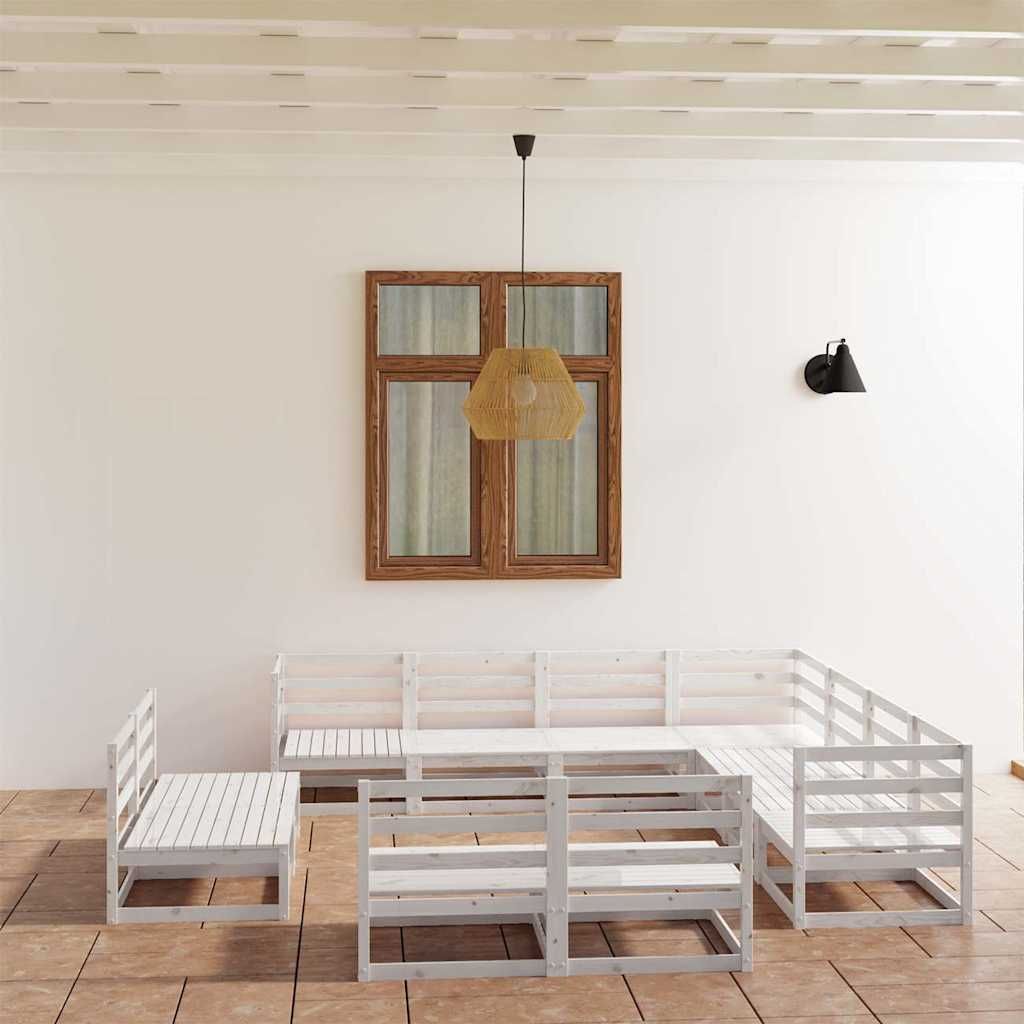 Set Divani da Giardino 11 pz Bianchi in Legno Massello di Pino vidaXL