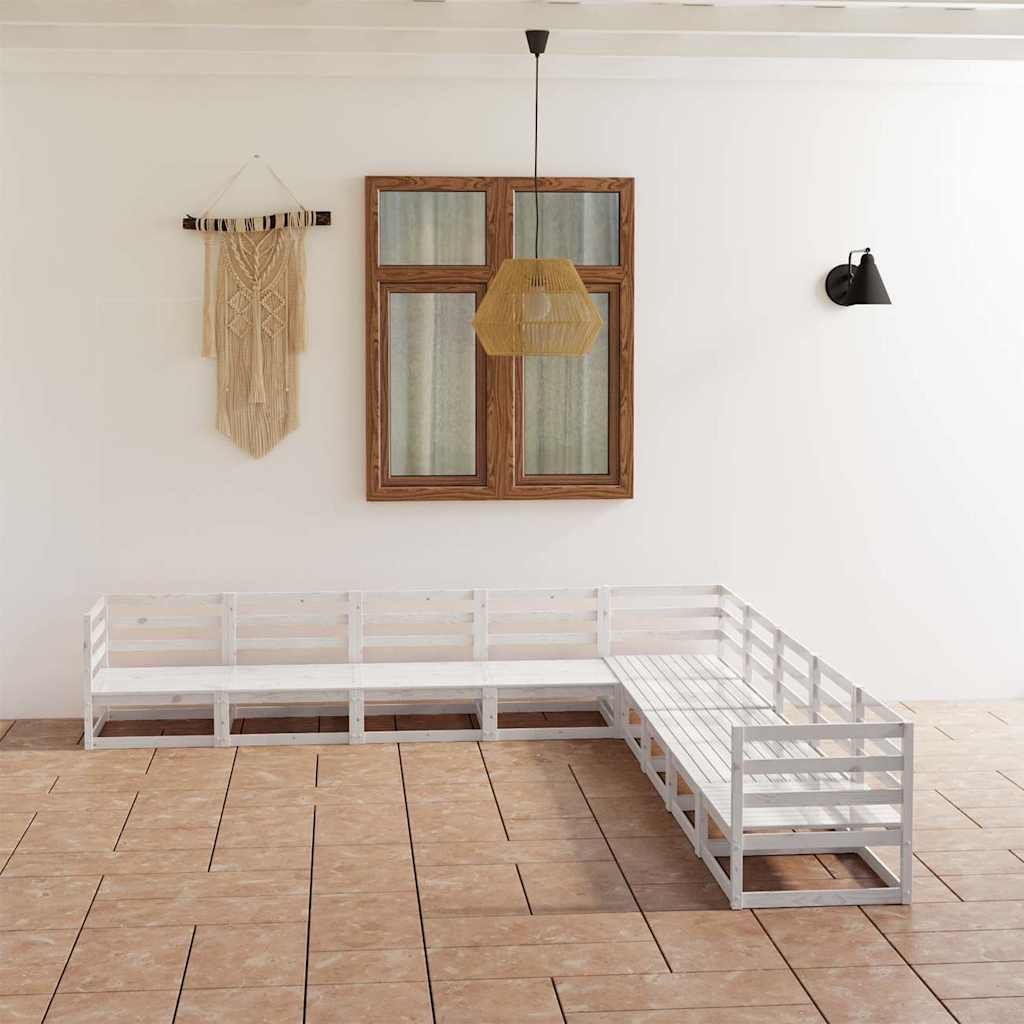 Set Divani da Giardino 9 pz Bianchi in Legno Massello di Pino vidaXL