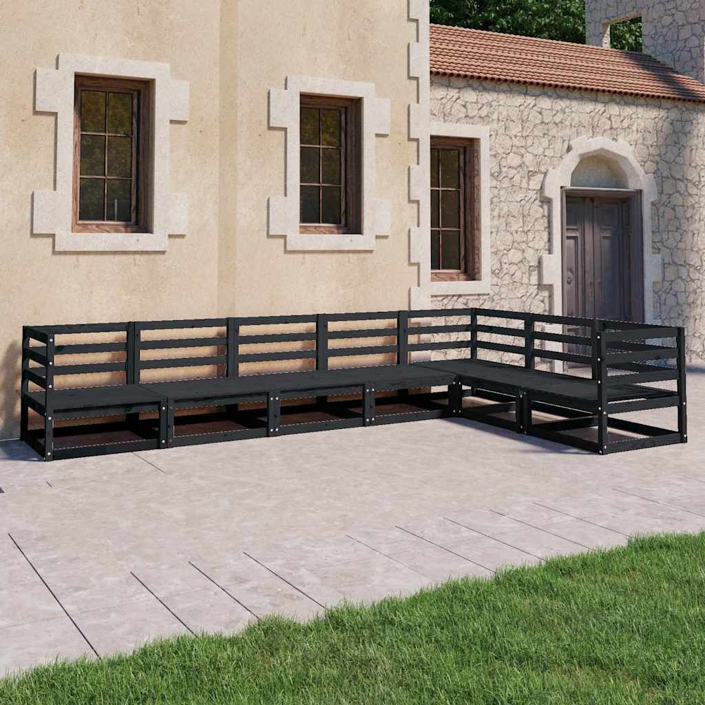 Set Divani da Giardino 7 pz Nero in Legno Massello di Pino vidaXL