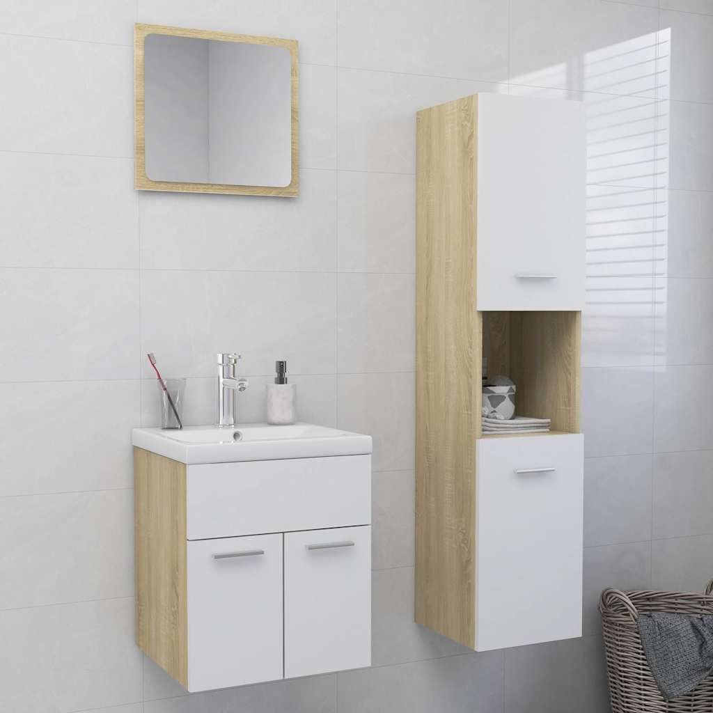 Set Mobili da Bagno Bianco e Rovere Sonoma in Truciolato vidaXL