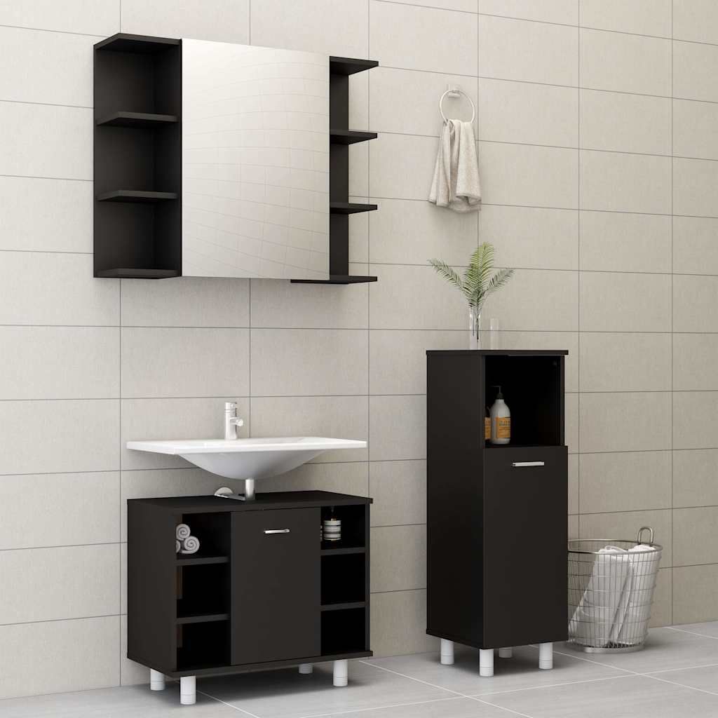 Set Mobili da Bagno 3 pz Nero in Truciolato vidaXL
