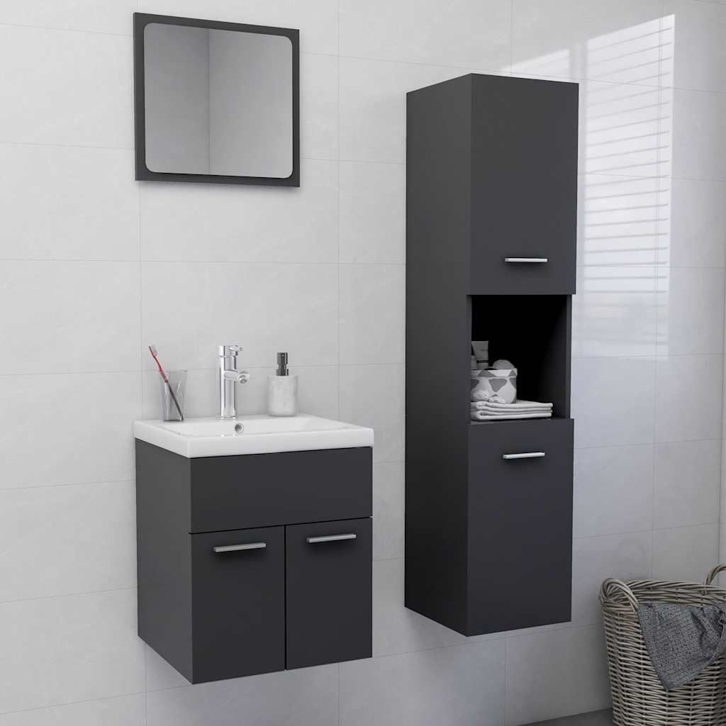 Set Mobili da Bagno Grigio in Truciolato vidaXL
