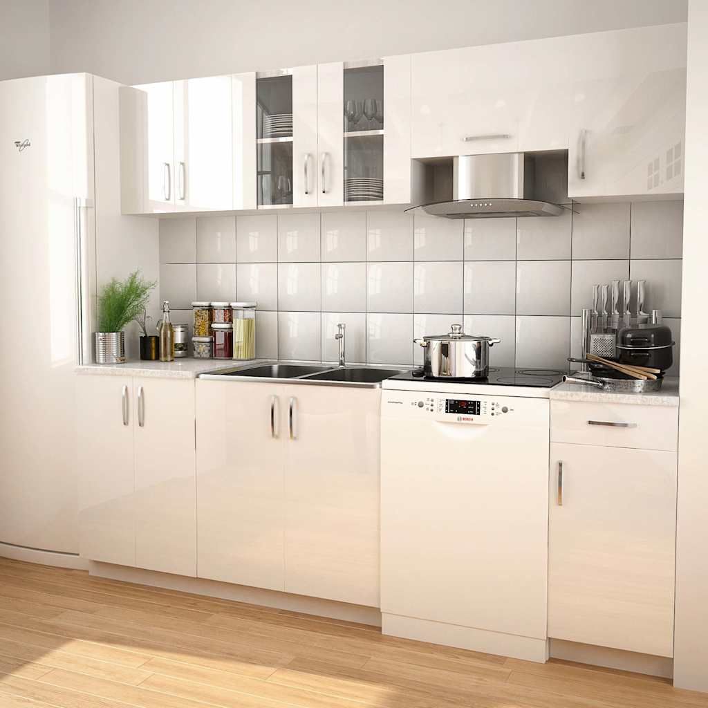 Set Mobili da Cucina 7 pz con Cappa Bianco Lucido vidaXL