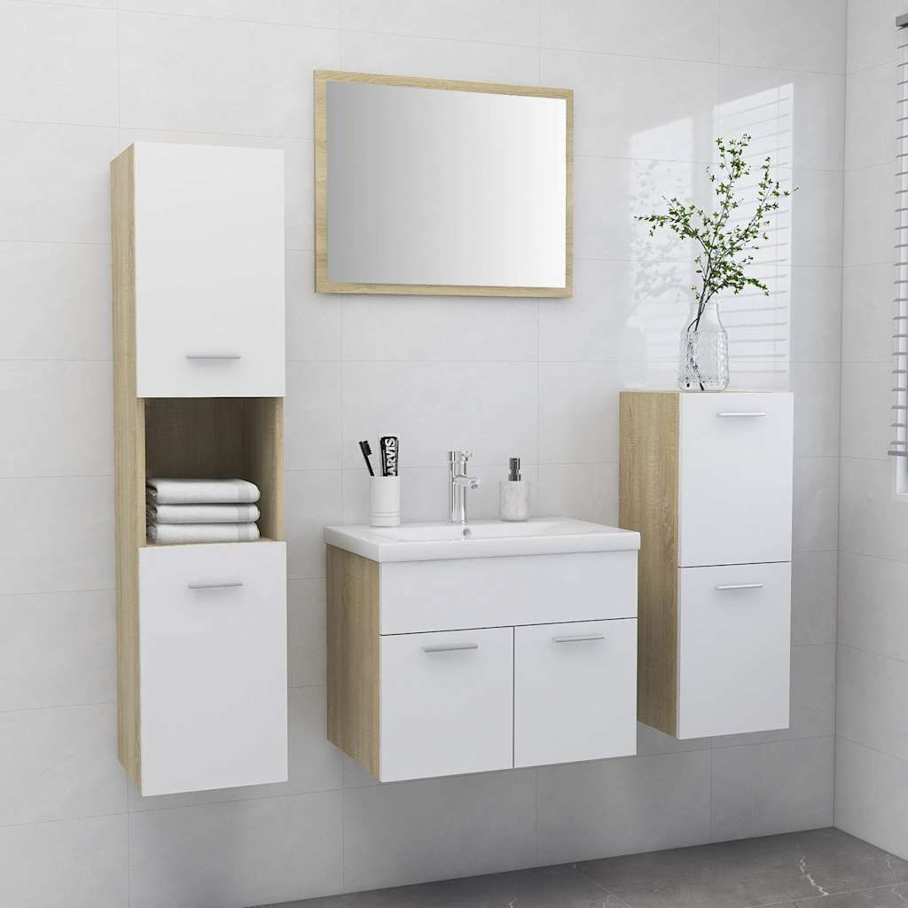 Set Mobili da Bagno Bianco e Rovere Sonoma in Truciolato vidaXL