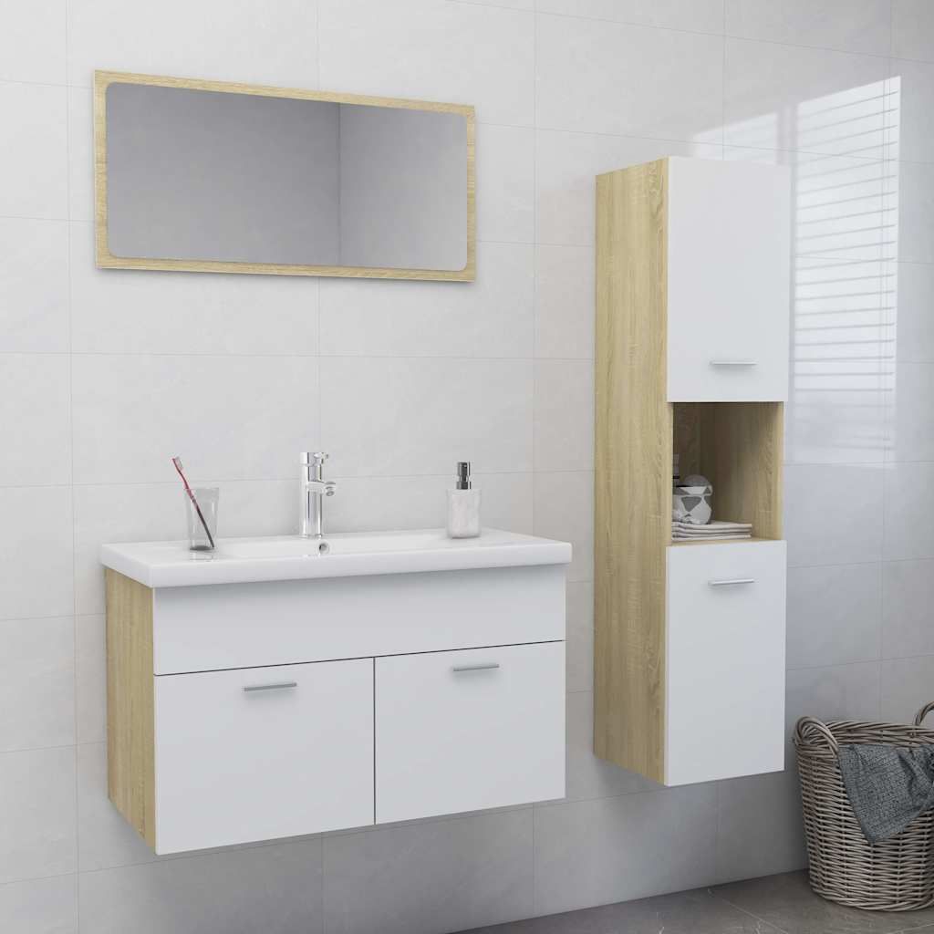 Set Mobili da Bagno Bianco e Rovere Sonoma in Truciolato vidaXL