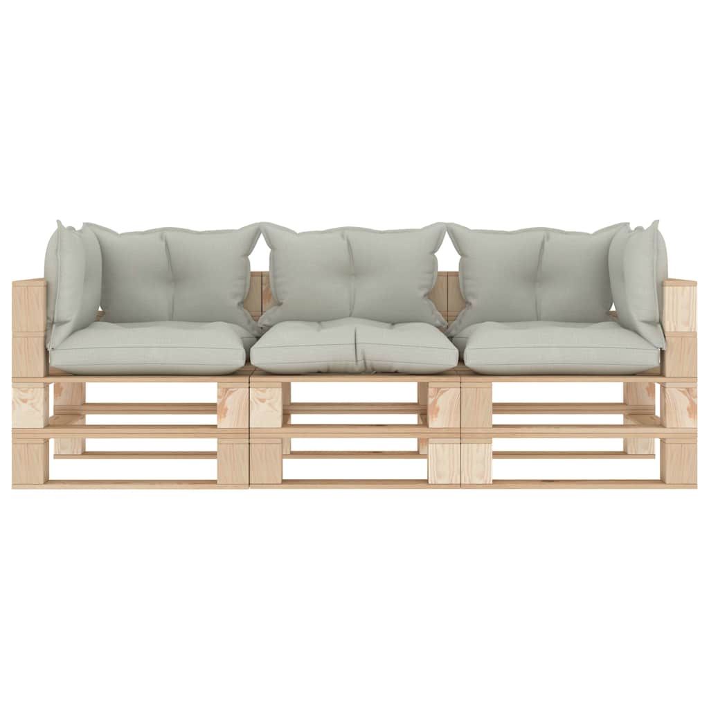 Divano da Giardino in Pallet 3 Posti con Cuscini Beige in Legno vidaXL