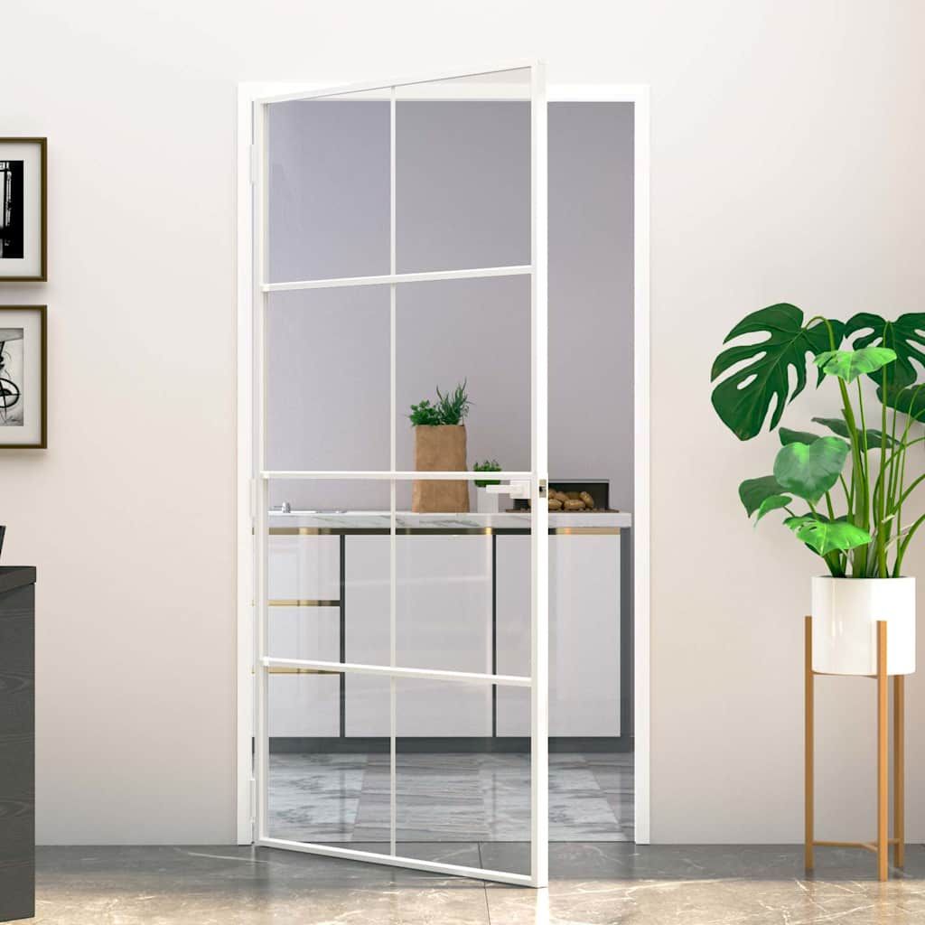 Porta Interna Bianca 102x201,5cm Vetro Temperato Alluminio Slim vidaXL
