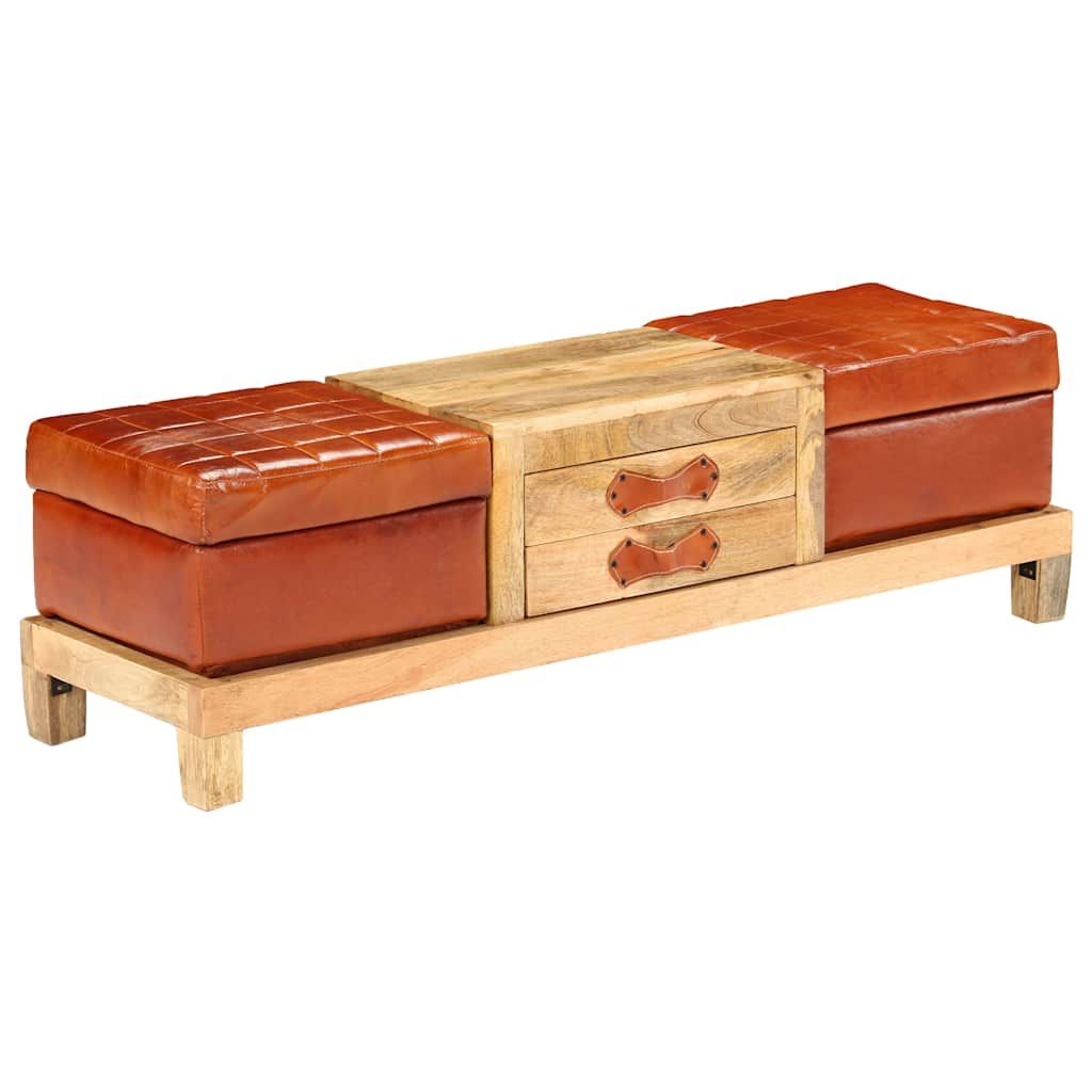Cassapanca in Legno Massello di Mango e Vera Pelle 120x36x36 cm vidaXL
