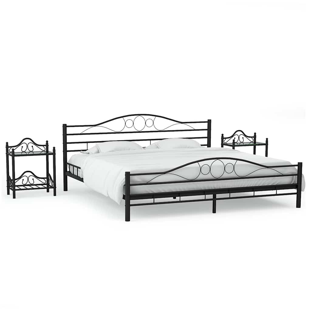 Giroletto e 2 Comodini in Metallo Nero 160x200 cm vidaXL