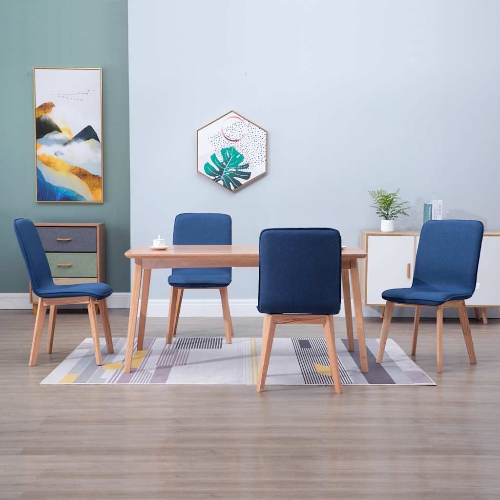 Sedie da Pranzo 4 pz Blu in Tessuto e Massello Rovere vidaXL