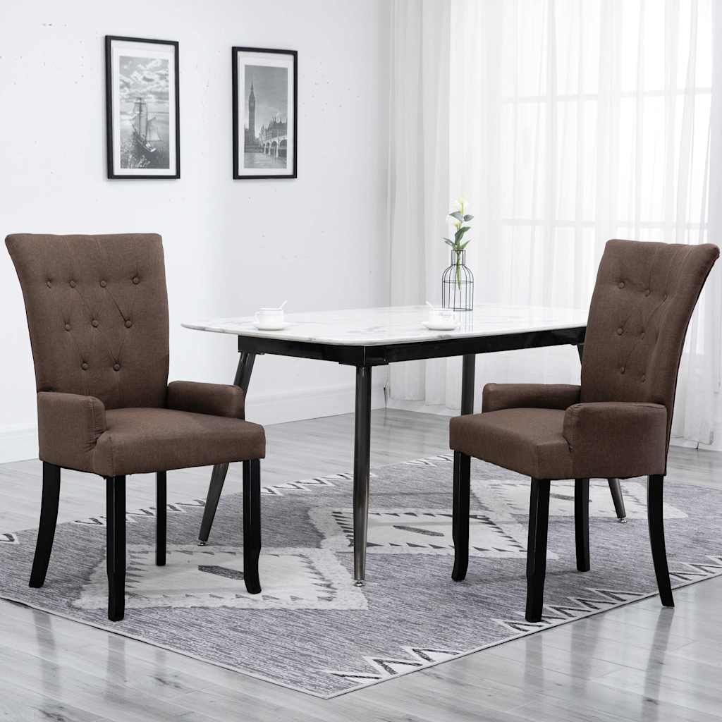 Sedie da Pranzo con Braccioli 2 pz Marroni in Tessuto vidaXL