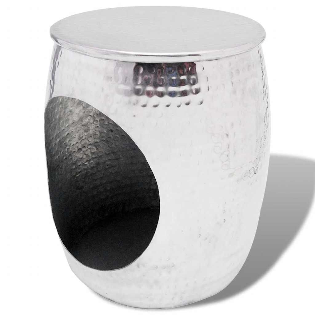 Pouf/Tavolino a Forma di Barile in Alluminio Argento vidaXL