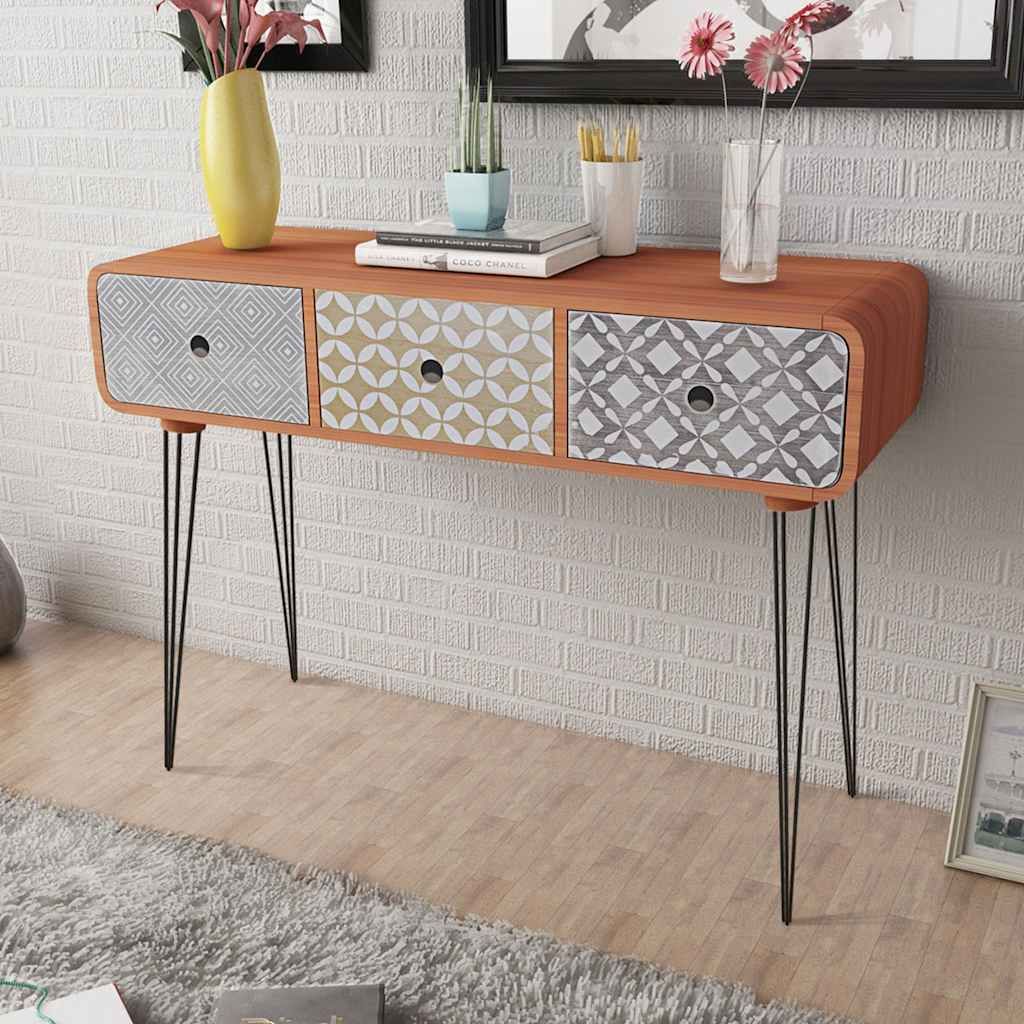 Tavolo Consolle con 3 Cassetti Marrone vidaXL