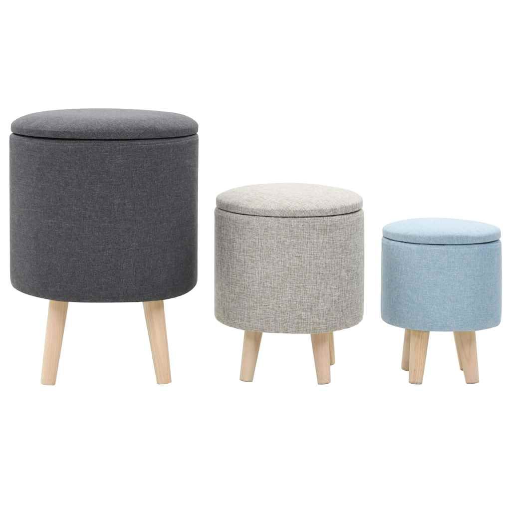 Set Sgabelli con Contenitore 3 pz in Tessuto Rotondi vidaXL