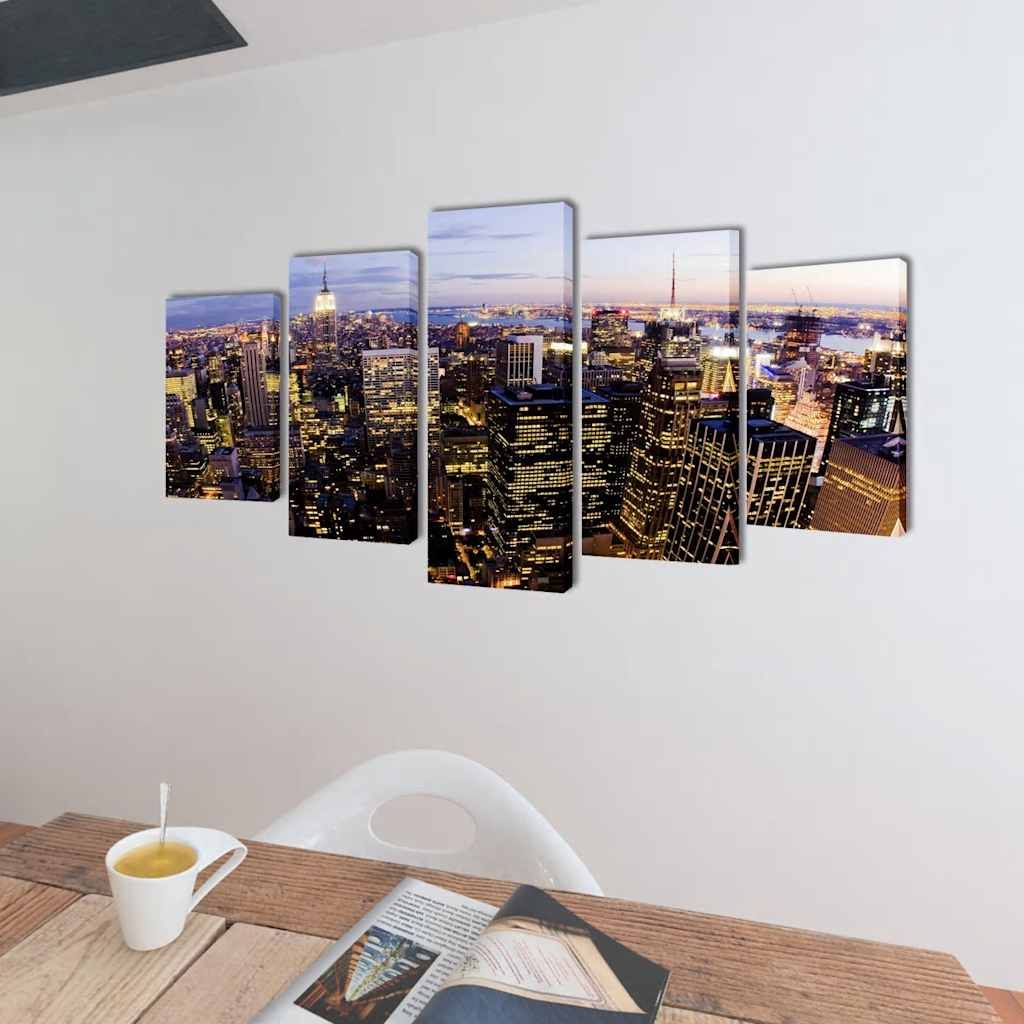 Stampa su Tela da Muro 5 pz Vista dall'Alto New York 100 x 50cm vidaXL