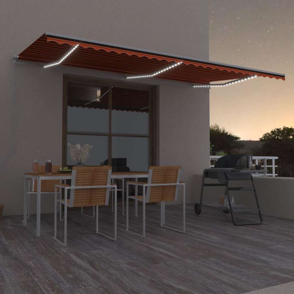 Tenda da Sole Retrattile Manuale LED 600x350 cm Arancio Marrone vidaXL