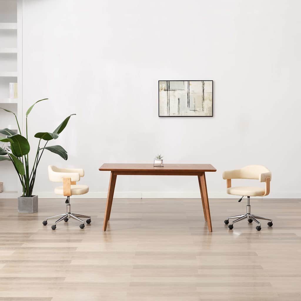 Sedia da Ufficio Girevole Crema in Legno Piegato e Similpelle vidaXL