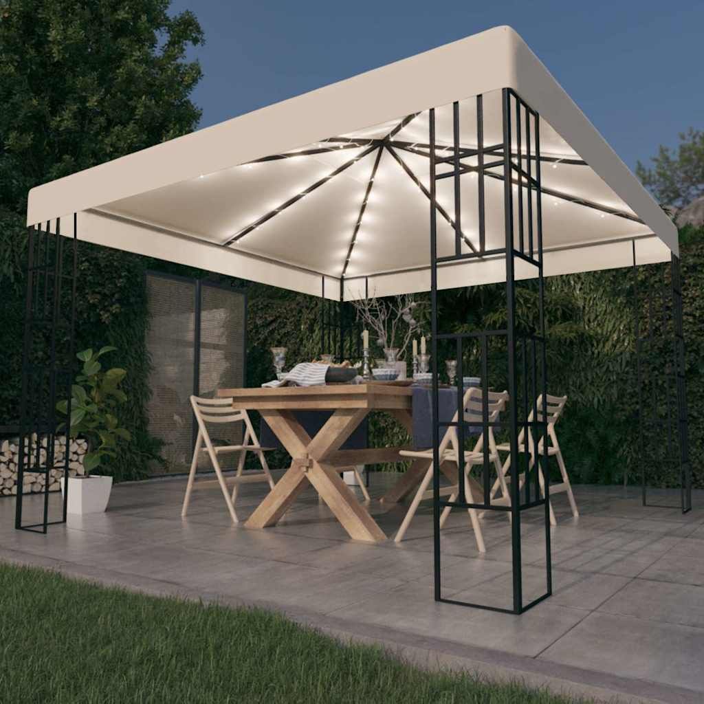 Gazebo con Stringa di Luci LED 3x3 m Crema vidaXL