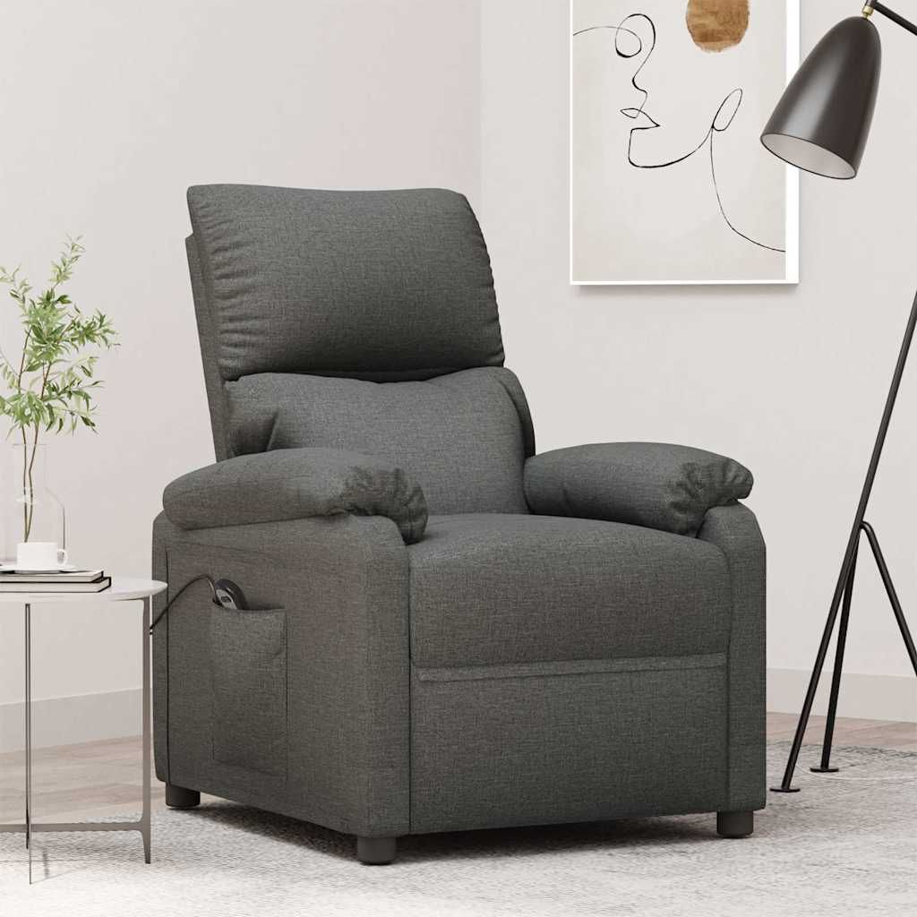 Poltrona Elettrica Reclinabile Grigio Scuro in Tessuto vidaXL