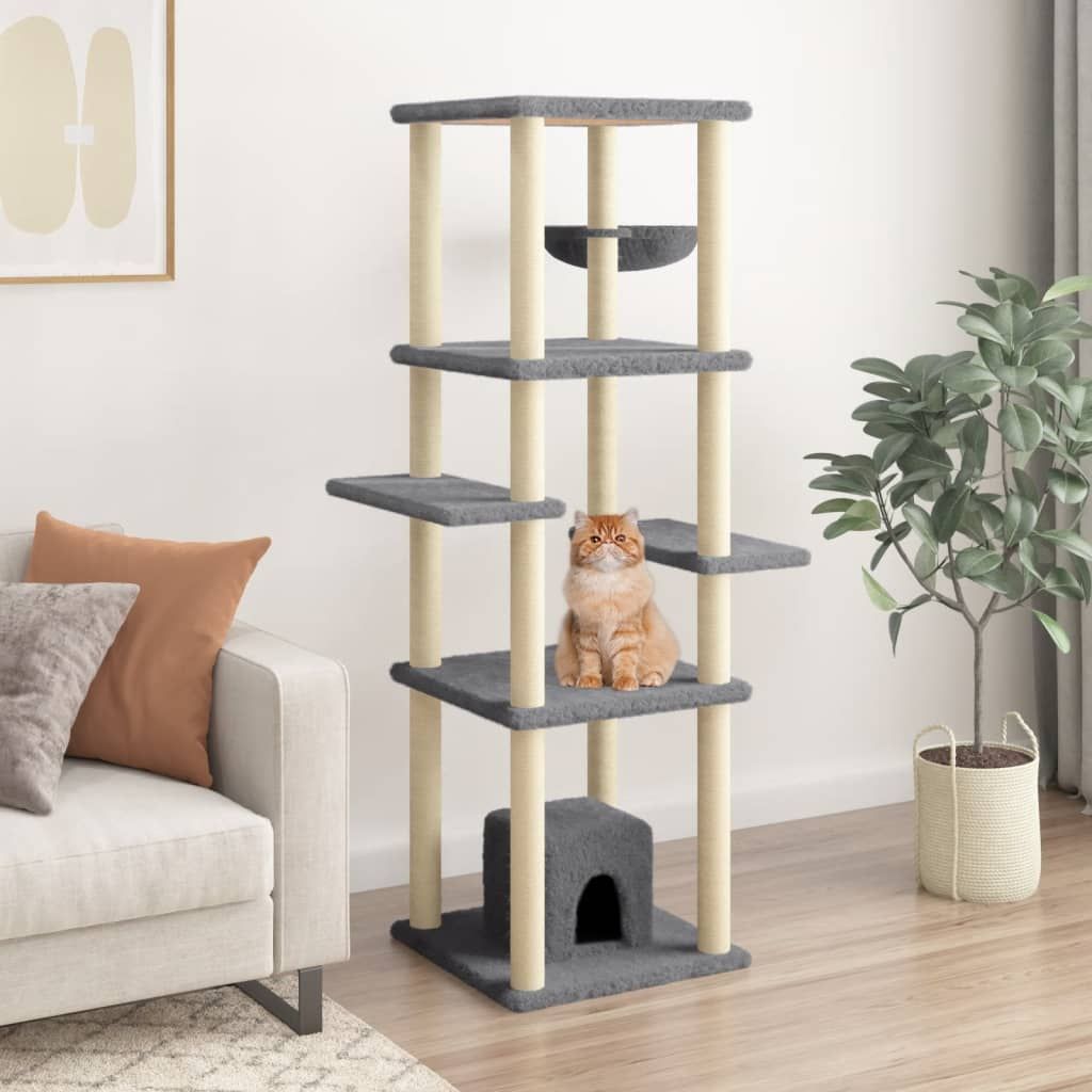 Albero per Gatti con Tiragraffi in Sisal Grigio Scuro 154 cm vidaXL